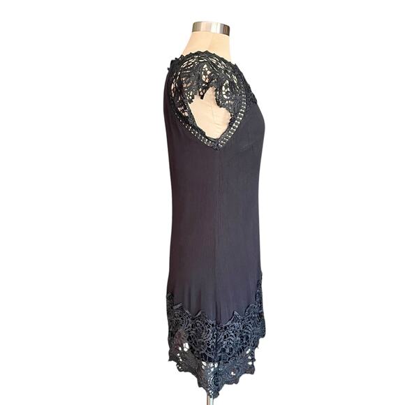 Andree by Unit Black Gauzy Sheath Dress White Lace Trim Sz MED Whimsygoth Grunge - Picture 3 of 9